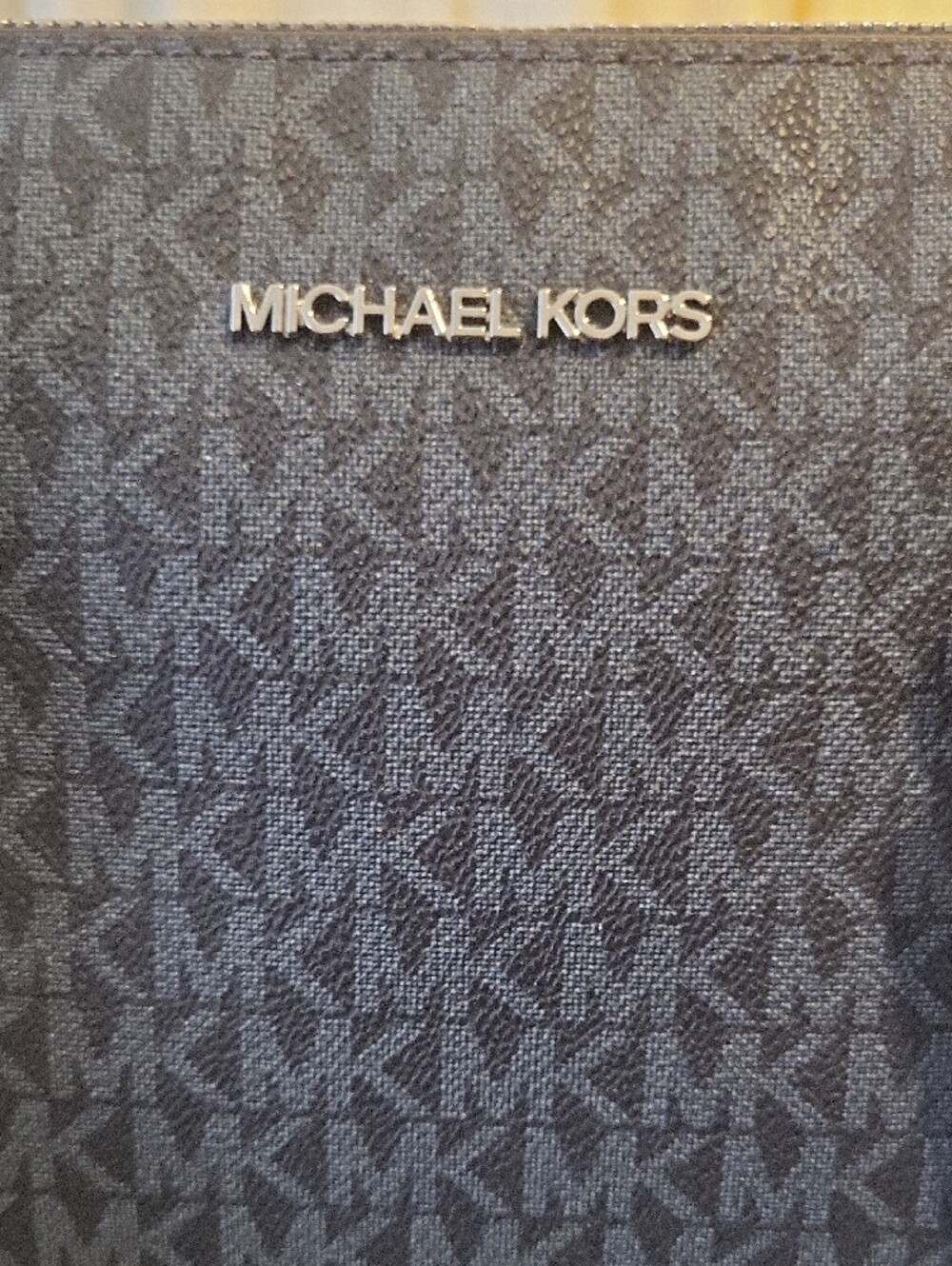 Michael Kors Navy MK Logo Tote with Silver Charm And Hardware - Picture 5 of 8